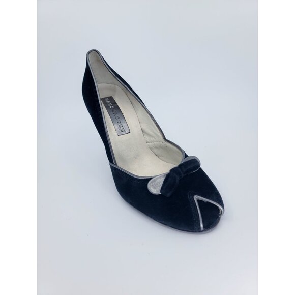 Marc Jacobs Vintage Black Open Toe Suede Bow Pumps Size 8.5 - Picture 3 of 7